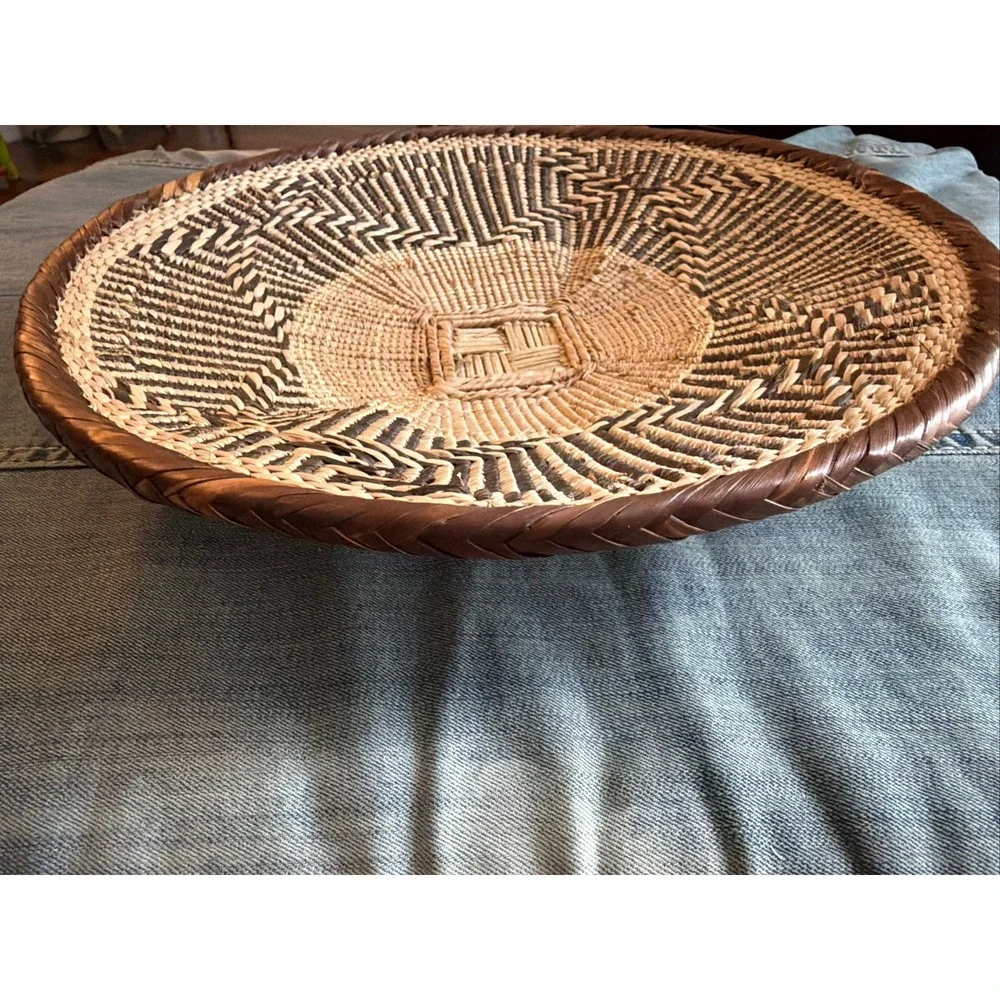 Woven Tonga Basket Round  13.5 Inch Brown African Wall Art